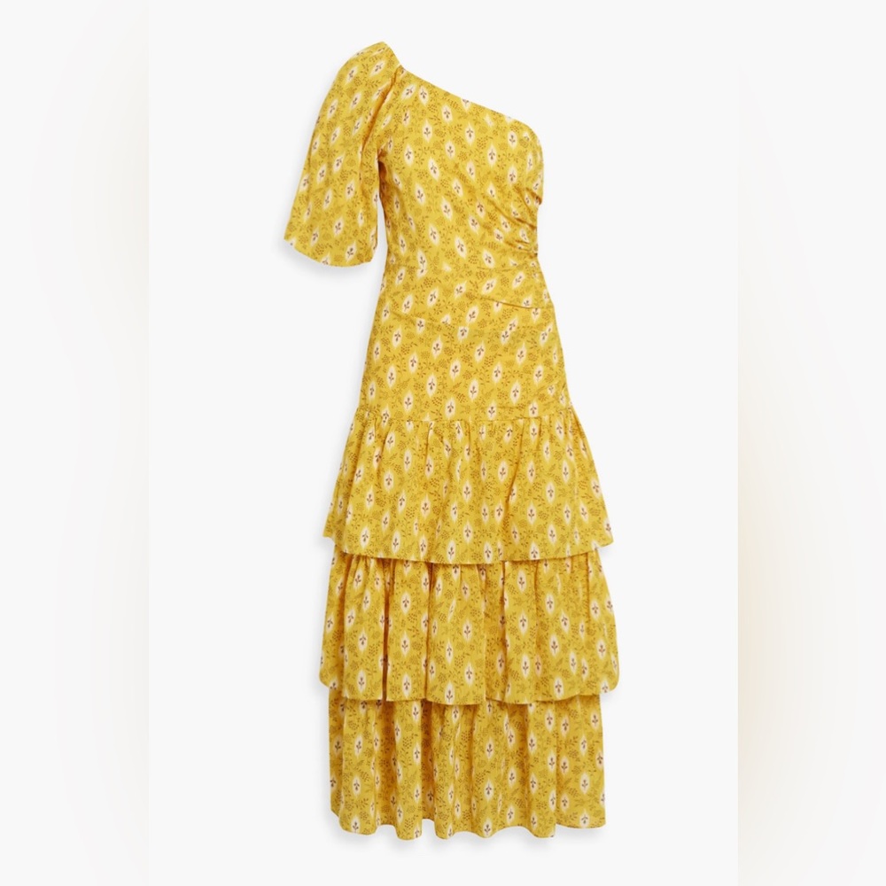 Veronica Beard NWOT Cotton Silk One Shoulder Jacquard Tiered Ruched Ruffle Dress - Picture 12 of 15
